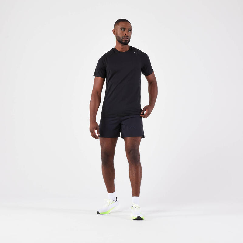 Naadloos hardloopshirt met korte mouwen heren Run 500 Comfort zwart