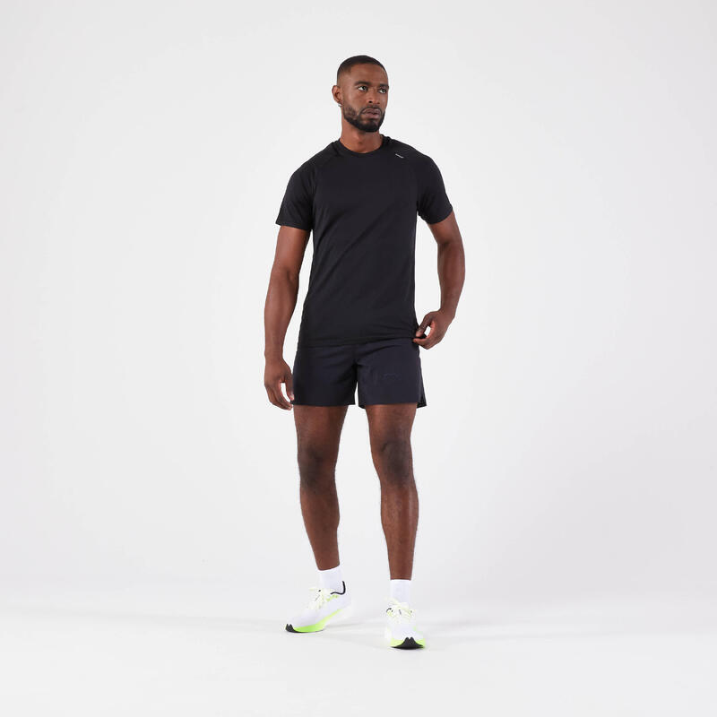 Tricou alergare fără cusături KIPRUN Run 500 Confort Negru Bărbați