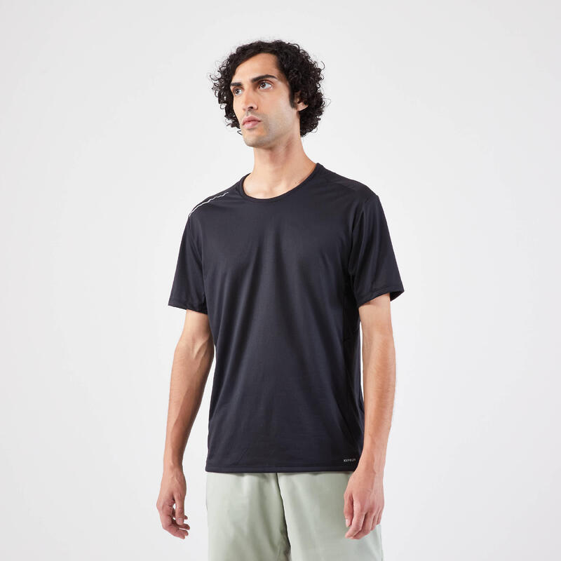 T-shirt Respirável de Corrida Homem KIPRUN Run 500 Dry + Preto