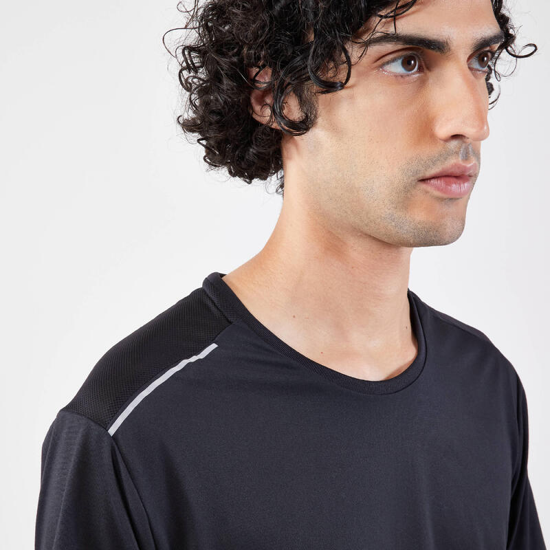Tricou respirant alergare Jogging KIPRUN Run 500 Dry + Negru Bărbați