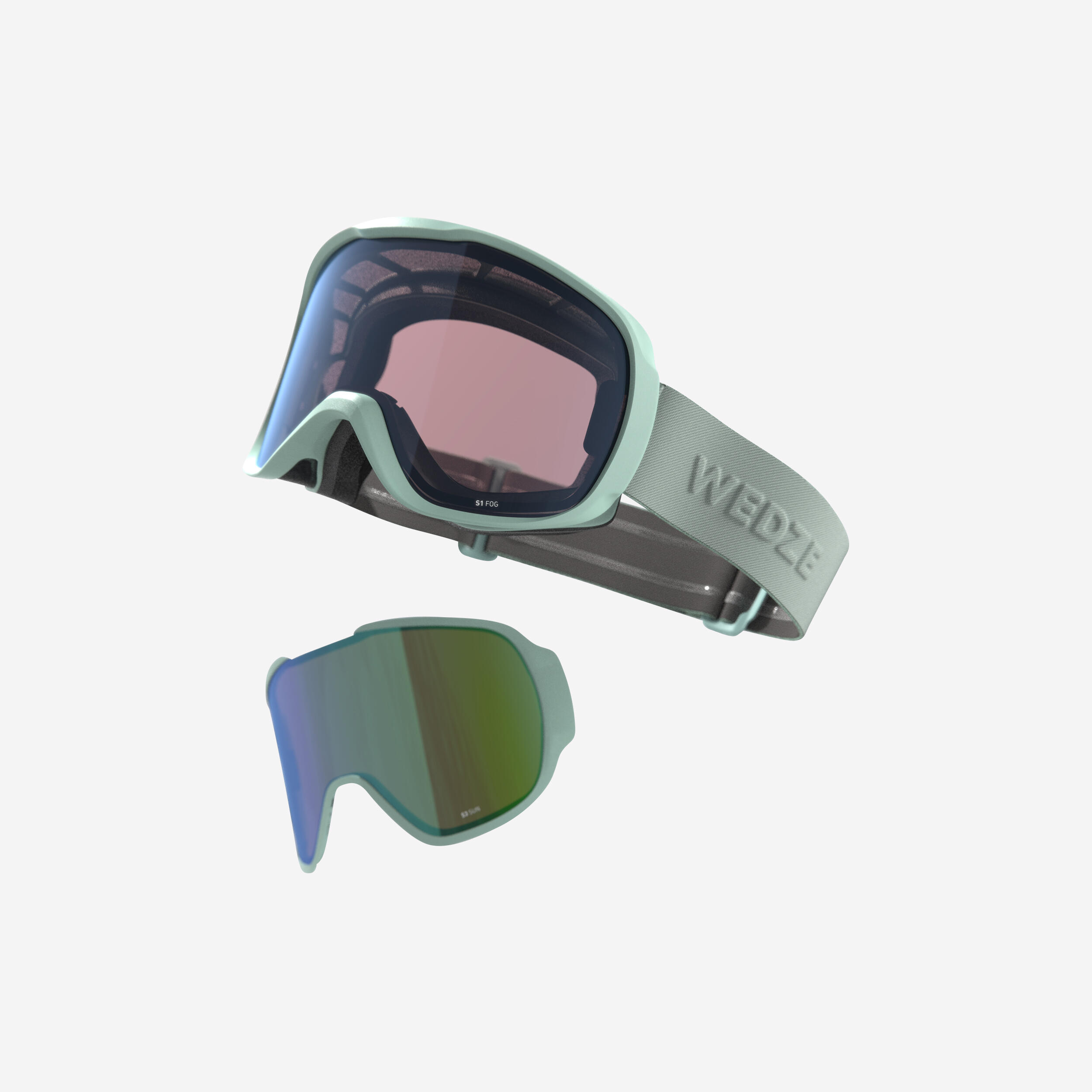 WEDZE KIDS’ AND ADULT SKIING AND SNOWBOARDING GOGGLES ALL WEATHER - G 500 I - GREEN