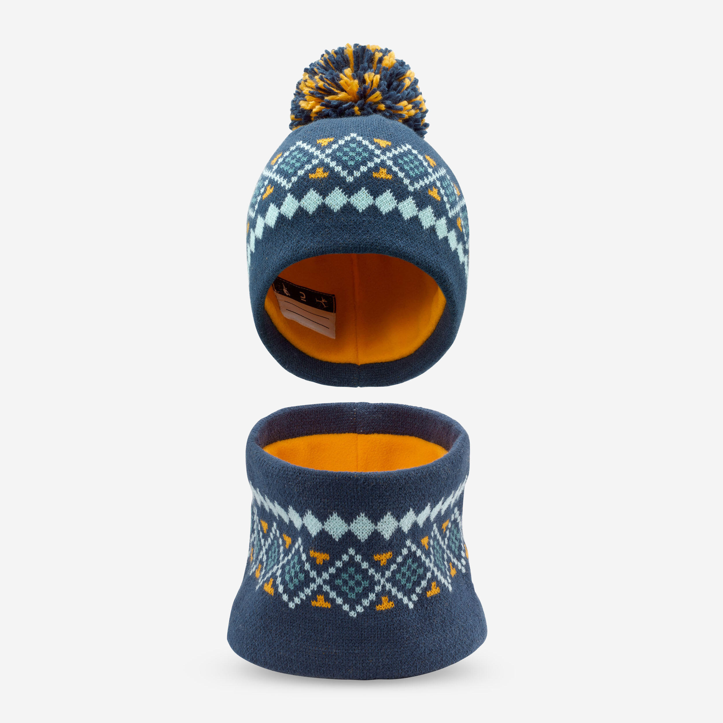 WEDZE Baby Ski/Sledge Hat and Snood - WARM Navy Blue and Yellow