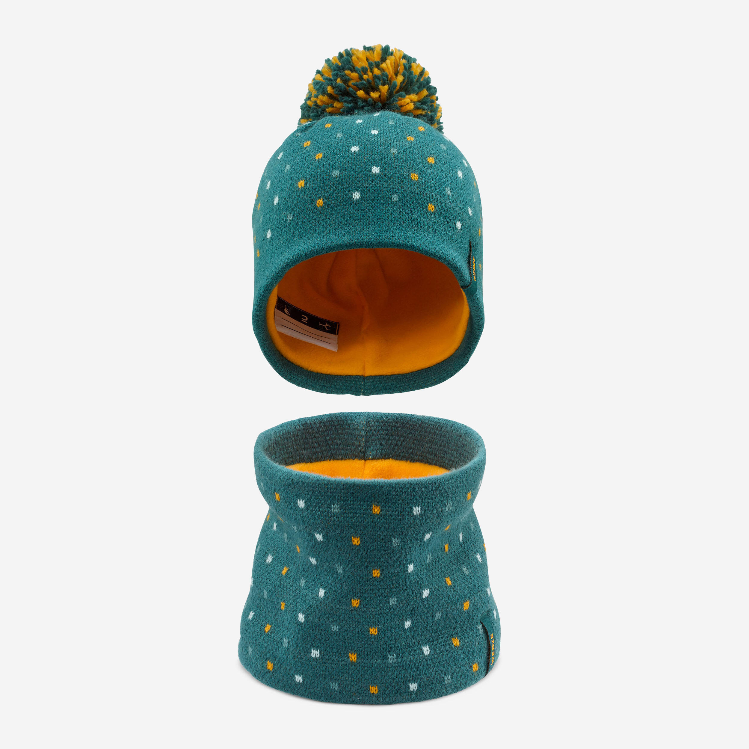 WEDZE Baby Ski/Sledge Hat and Snood - WARM Green Spots