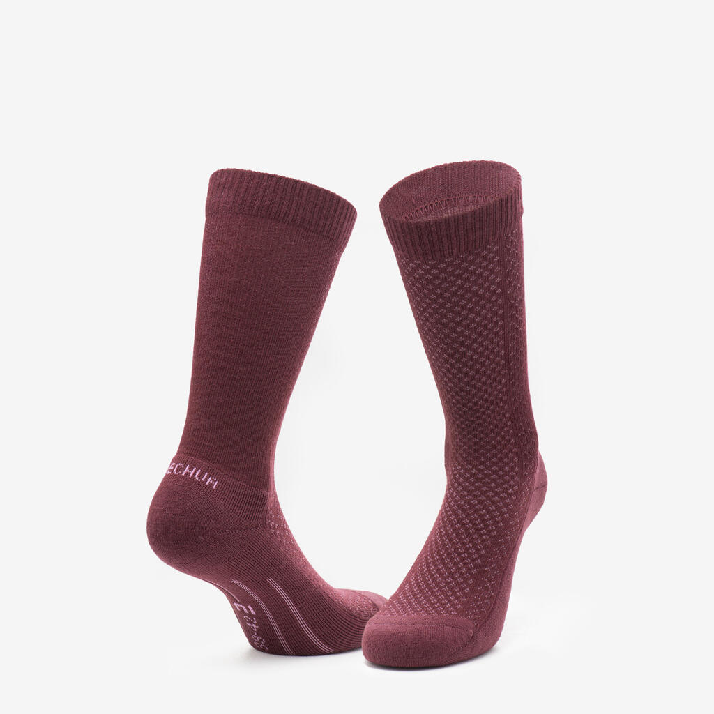 Wandersocken 2 Paar hoch Lyocell/Leinen - Hike 100 beige/bordeaux