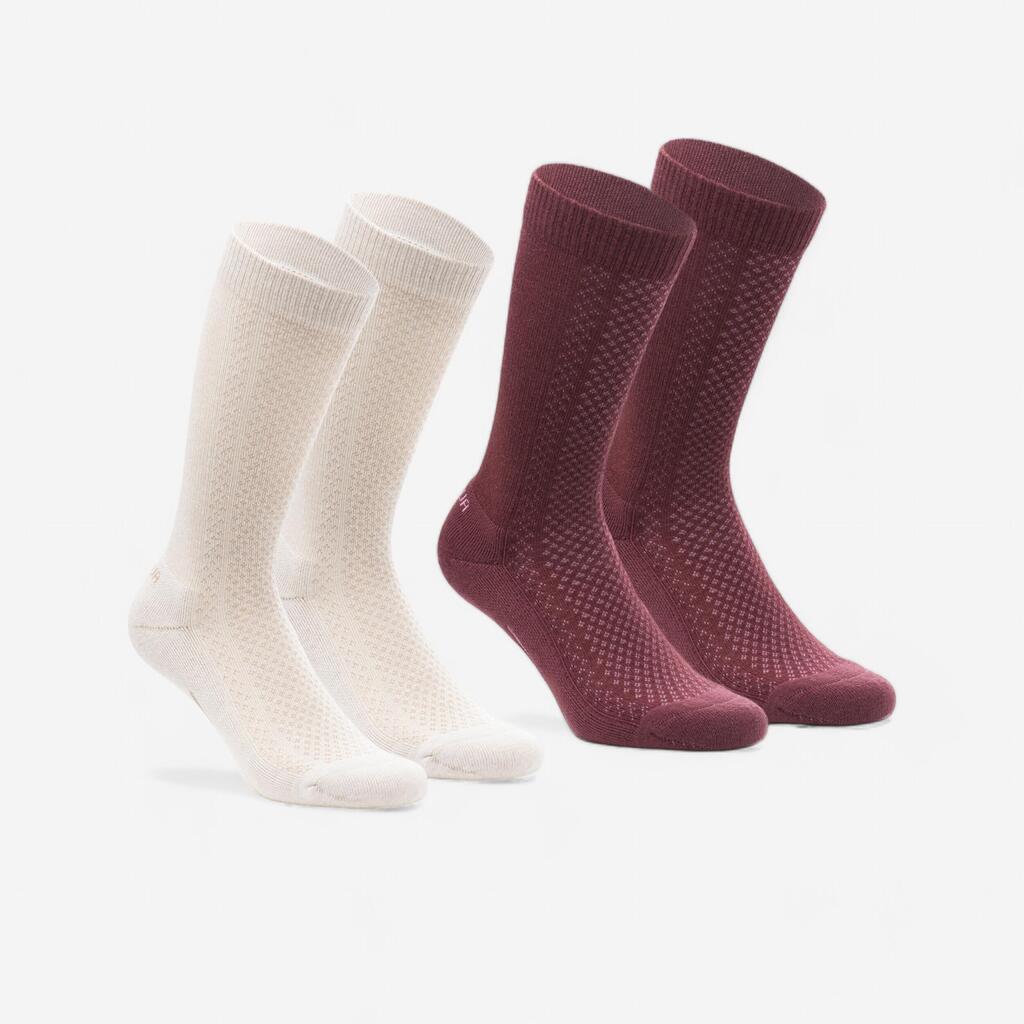 Hike 100 High Socks  - Beige Burgundy-Lyocell& Linen-Pack of 2 pairs