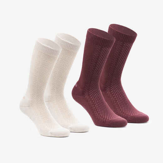 Hike 100 High Socks- Beige Burgundy-Lyocell& Linen-Pack of 2 pairs