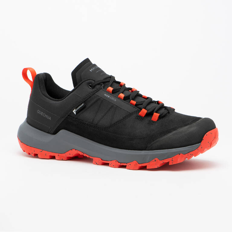 Men Waterproof Hiking Shoes Low Ankle with Cushion Comfort Black - MH500