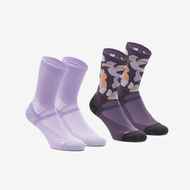 Hiking Socks Hike 500 High Trendy x2 Pairs - Purple & Kamo