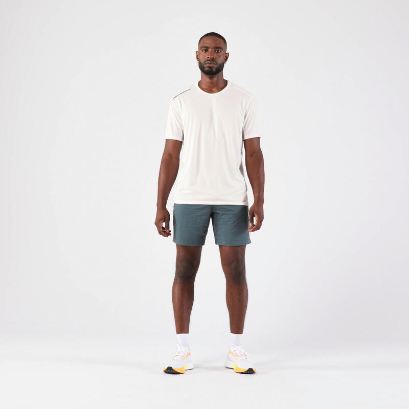 T-shirt Respirável de Corrida Homem KIPRUN Run 500 Dry + Branco-glaciar