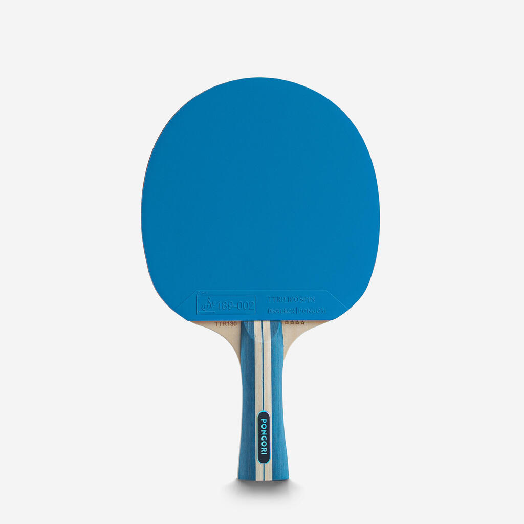 2 Table Tennis Bats & 4 Balls TTR 130 4* Spin ITTF - Violet & Blue