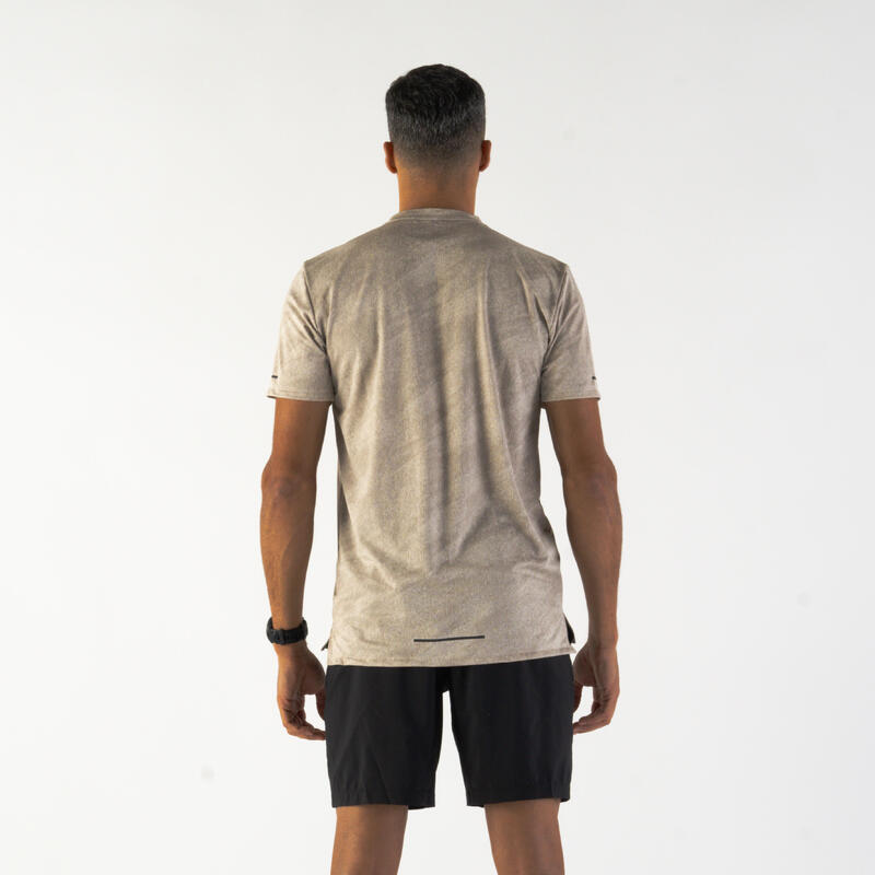 T-shirt de running respirant Homme - KIPRUN Run 500 Dry Graph Beige