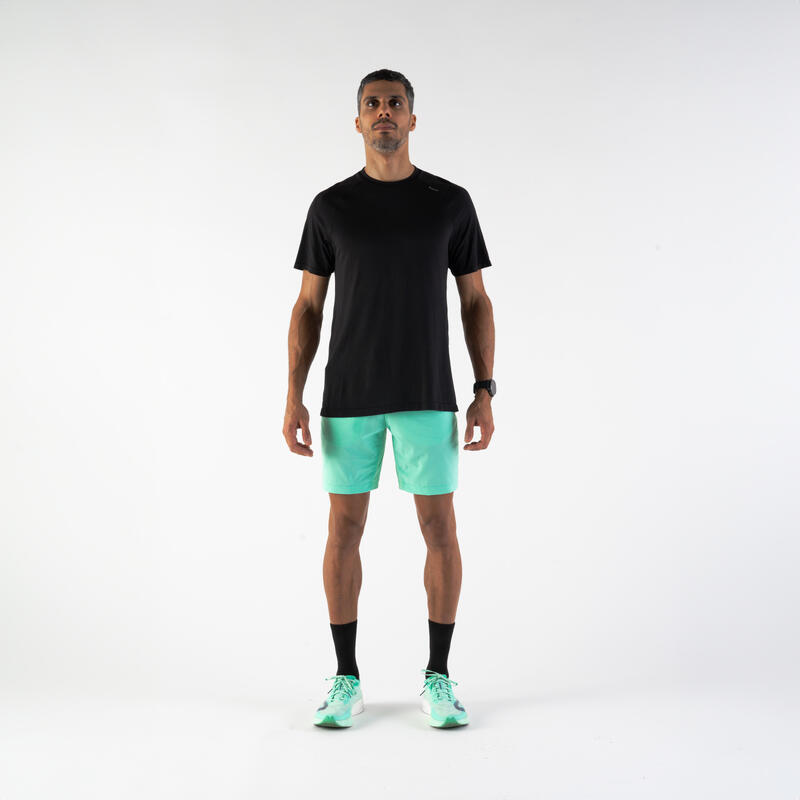 Șort respirant alergare jogging Run 2 în 1 Dry 500 Verde Bărbați