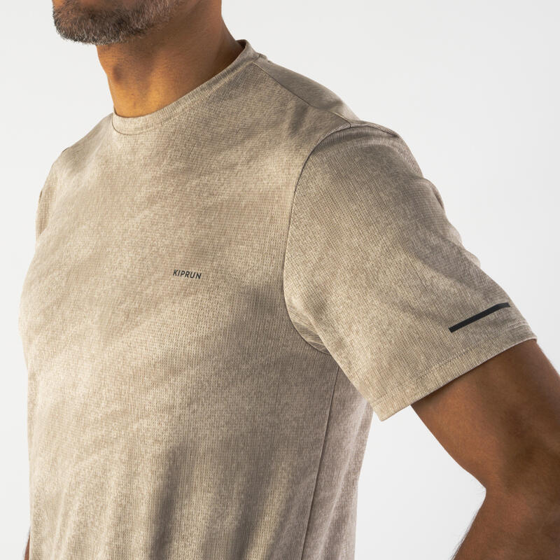 Ademend hardloop T-shirt voor heren Run 500 Dry+ dessin beige