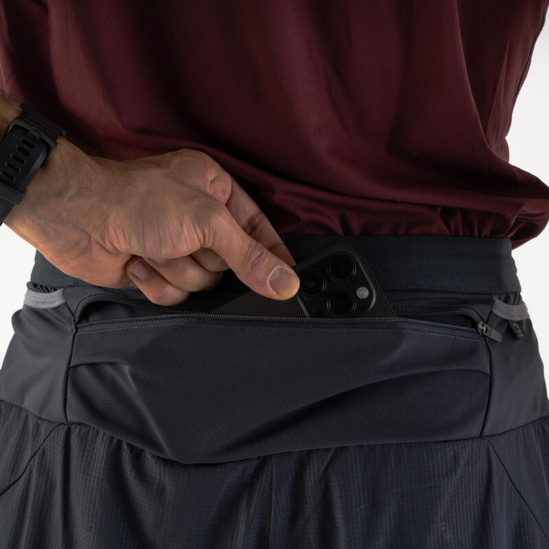 Șort 2 în 1 alergare montană pe distanțe lungi KIPRUN Run Ultra 900 Gri Bărbați