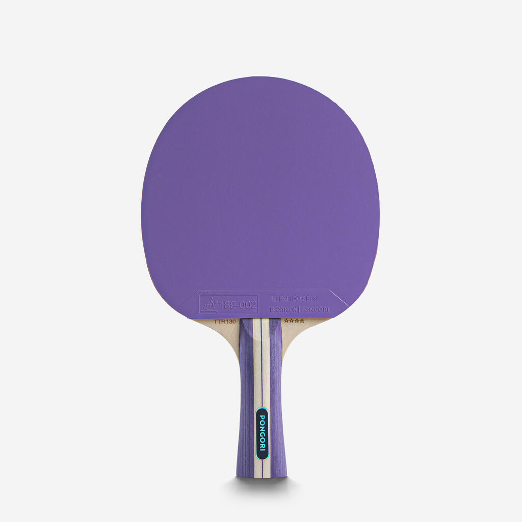 2 Table Tennis Bats & 4 Balls TTR 130 4* Spin ITTF - Violet & Blue