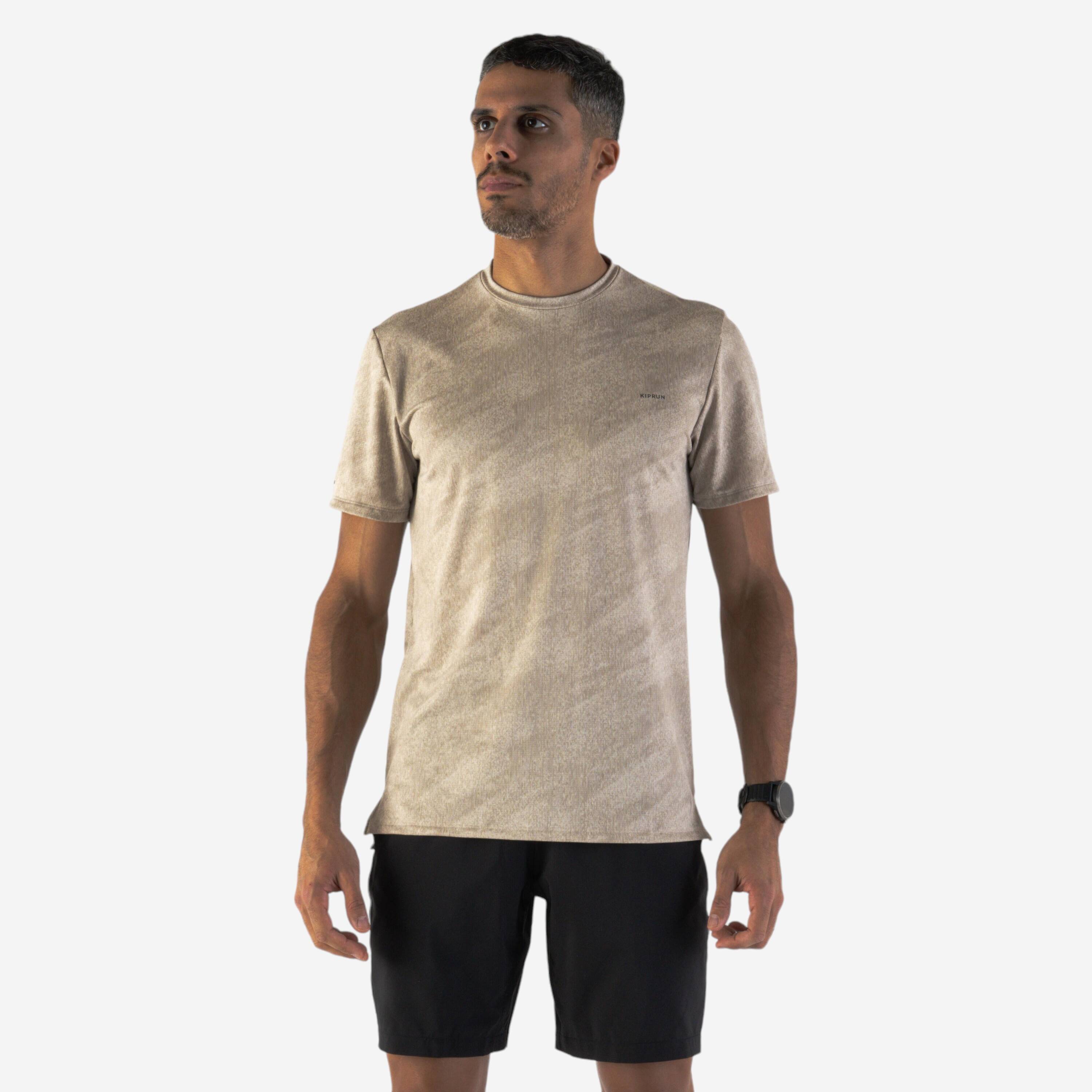 Kiprun Run 500 men's breathable running T-shirt - beige -  1