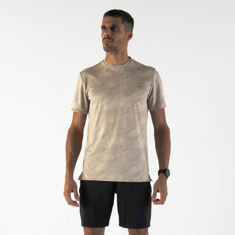 Men's Running Breathable T-shirt KIPRUN Run 500 Dry Graph Beige