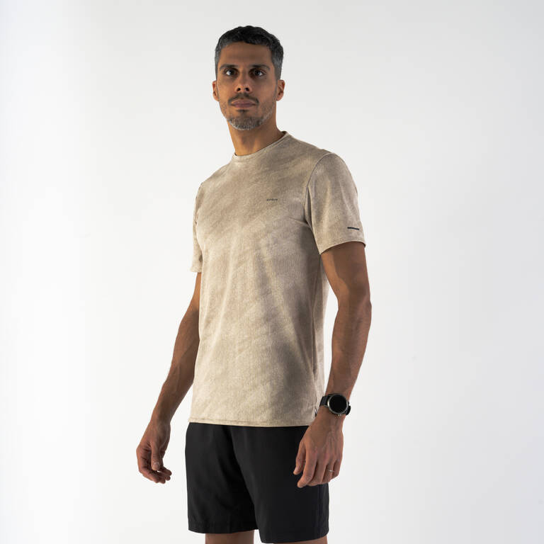 Men's Running Breathable T-shirt KIPRUN Run 500 Dry Graph Beige