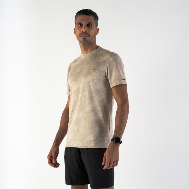 T-shirt de running respirant Homme - KIPRUN Run 500 Dry Graph Beige