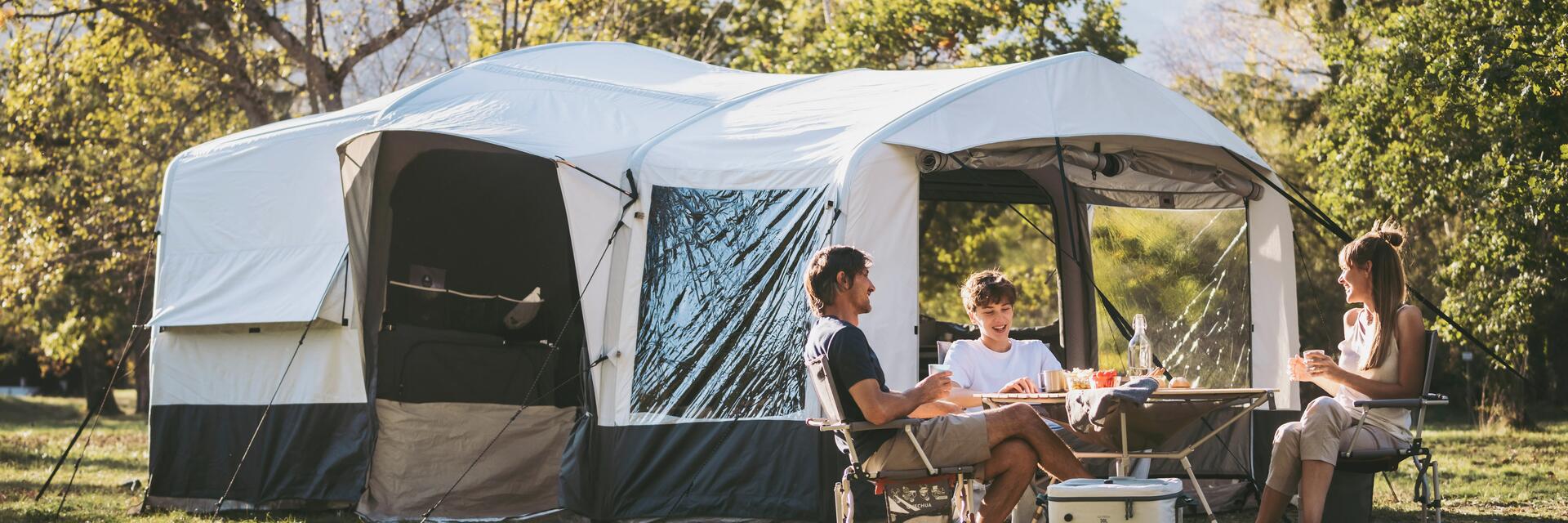 Campers looking out into the mountains