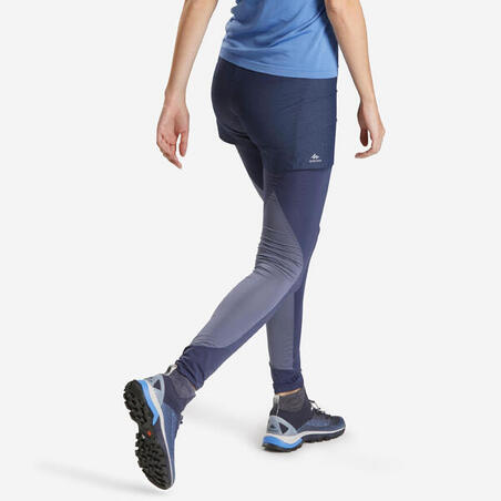 Lätta tights med shorts för speed hiking FH900 Dam blå 