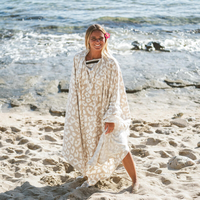 Strandlaken/poncho voor surfen Lea beige 190 x 190 cm