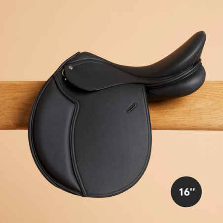 Synthetic Horse Riding Saddle 16" for Horse and Pony 100 - Black