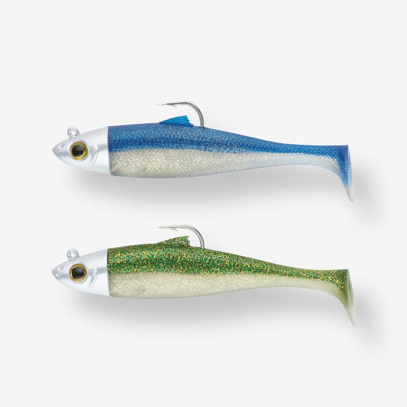 Softbaits shads set Osarda 100 blauw groen met glitters