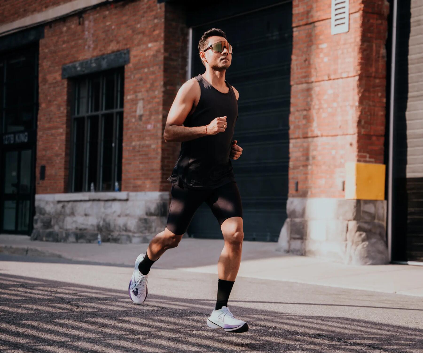 Woman in sprinting form