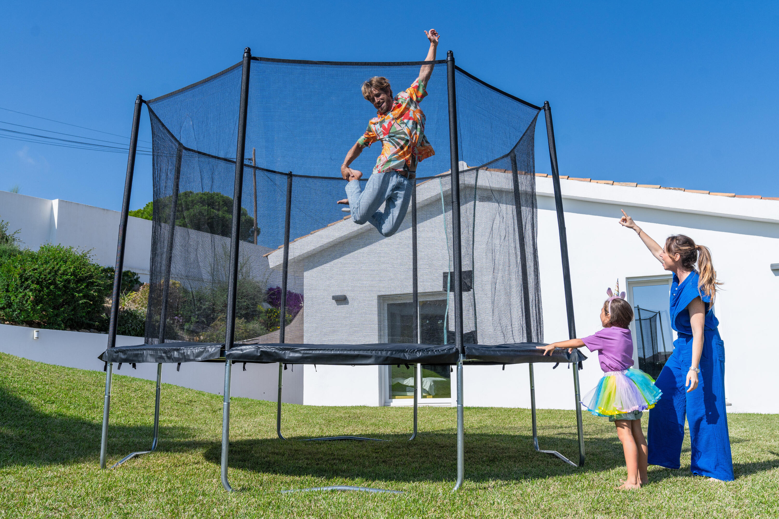 Trampolino elastico 420 con rete di protezione nero 40/42