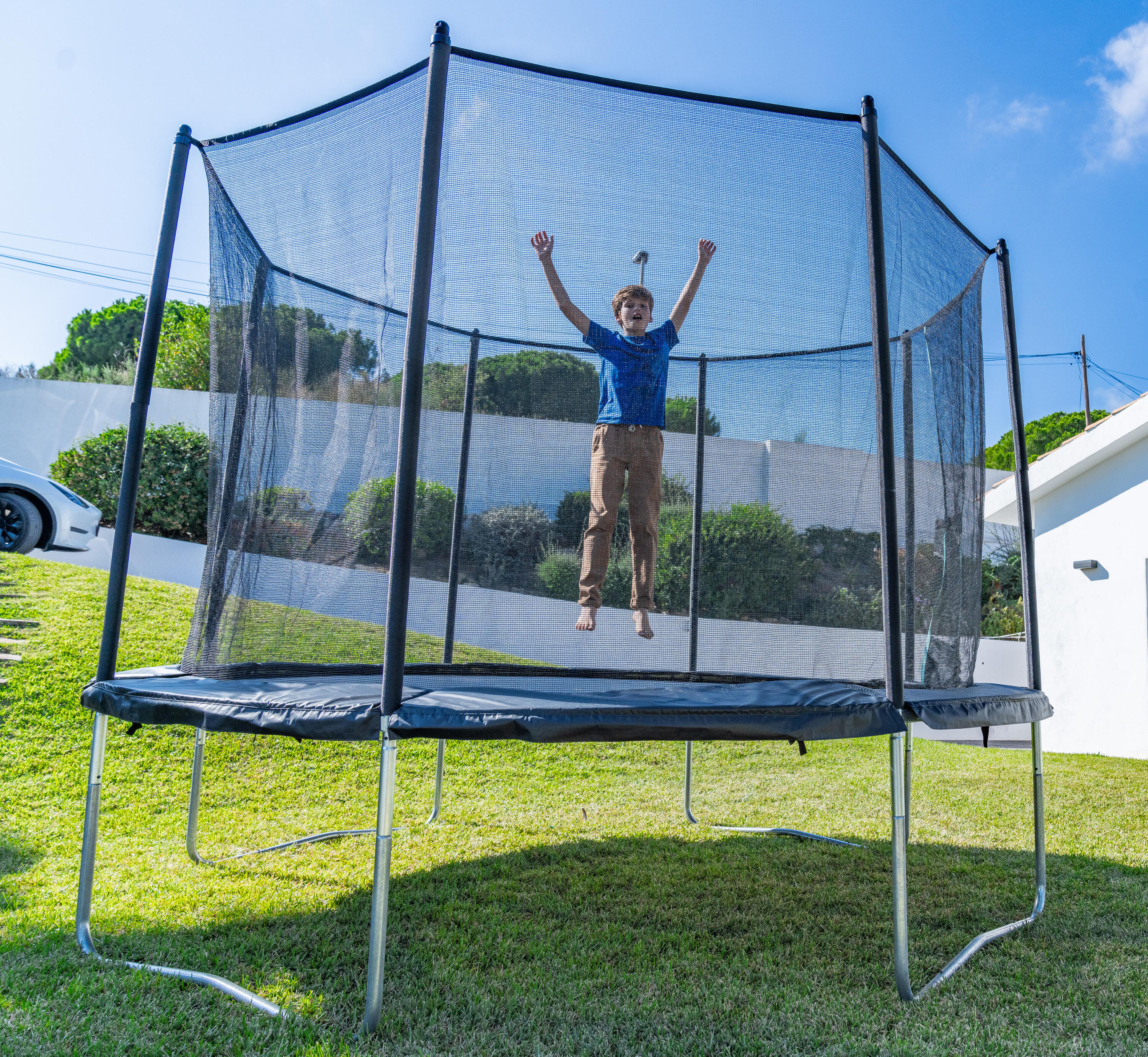 Trampolino elastico 420 con rete di protezione nero 39/42