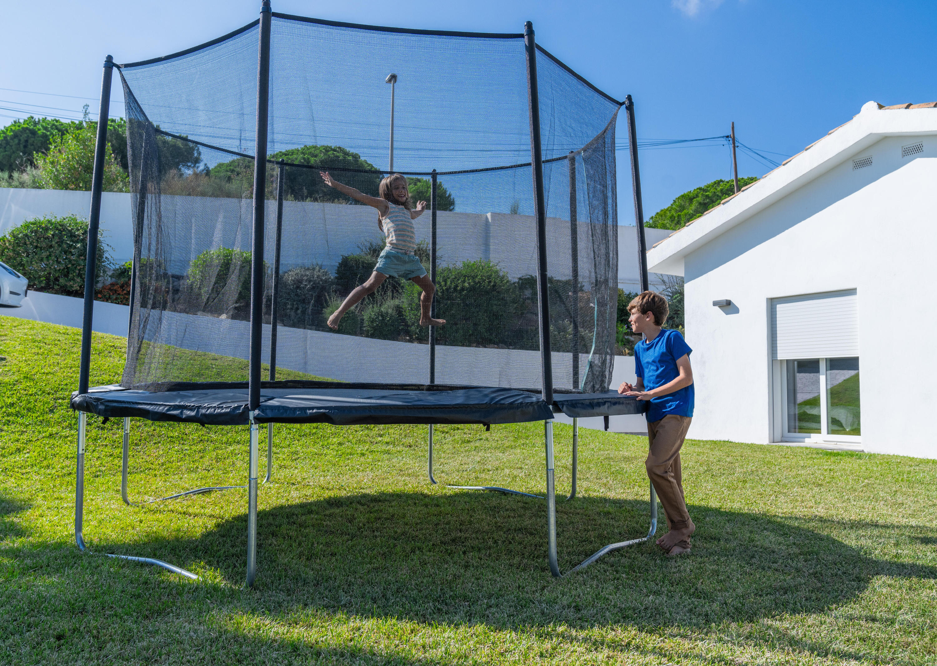 Trampolino elastico 420 con rete di protezione nero 38/42