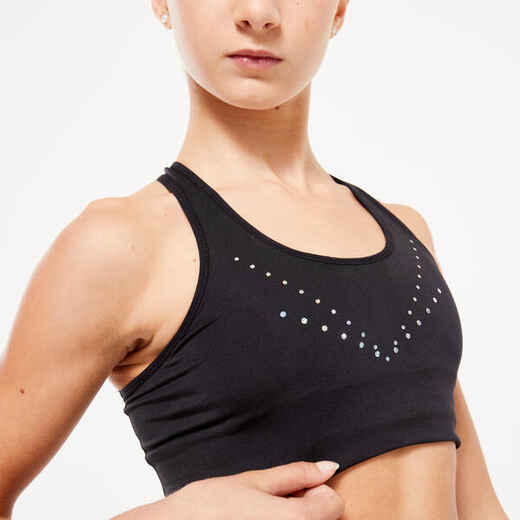 
      Girls' Gymnastics Sports Bra 500 - Black
  