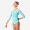 Maillot Gimnasia Niña Turquesa Manga Larga 3/4 Cristales Brillantes