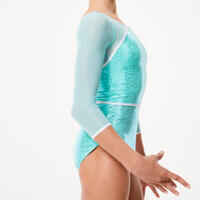 Girls' 3/4 Long Sleeved Gym Leotard - Turquoise Glitter