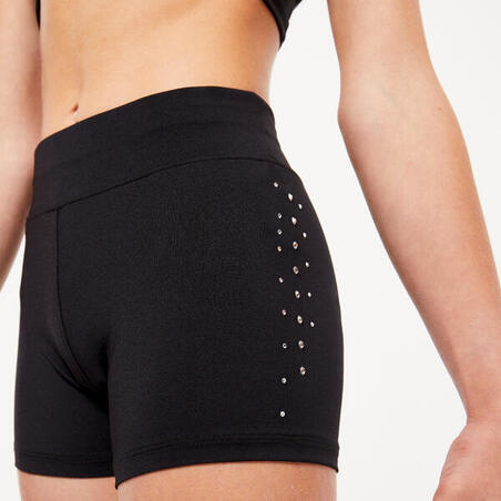 GYMNASTIKSHORTS MED STRASS - 500 - JUNIOR SVARTA 