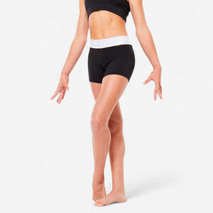 Pantalón Corto Gimnasia Niña Negro Cintura Plateada Brillante