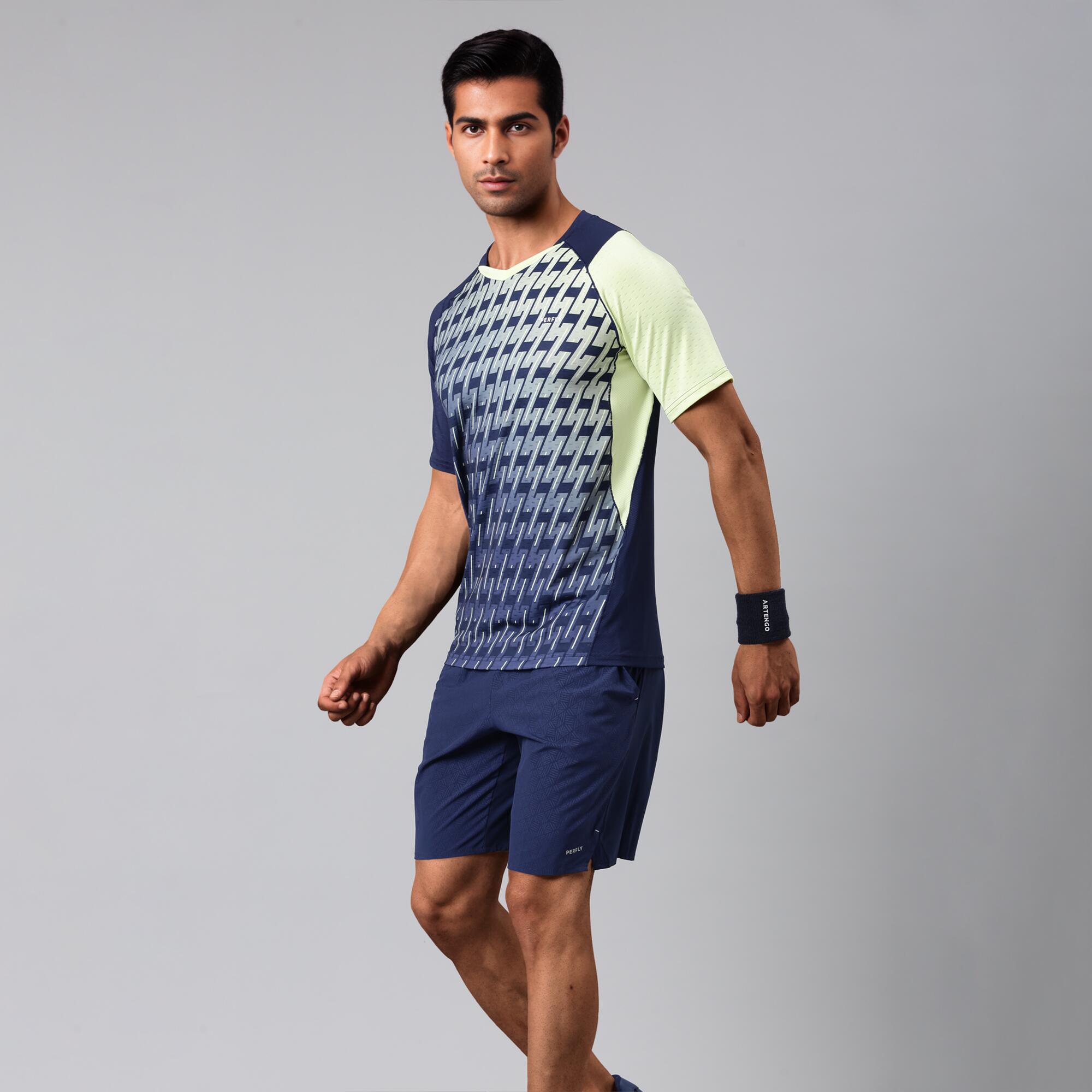 Men Badminton T-Shirt Lite 560 Navy Fluo Lime