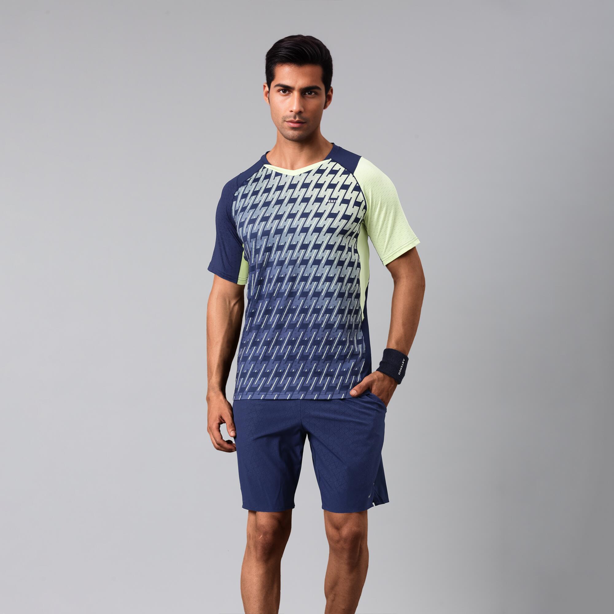 Men Badminton T-Shirt Lite 560 Navy Fluo Lime