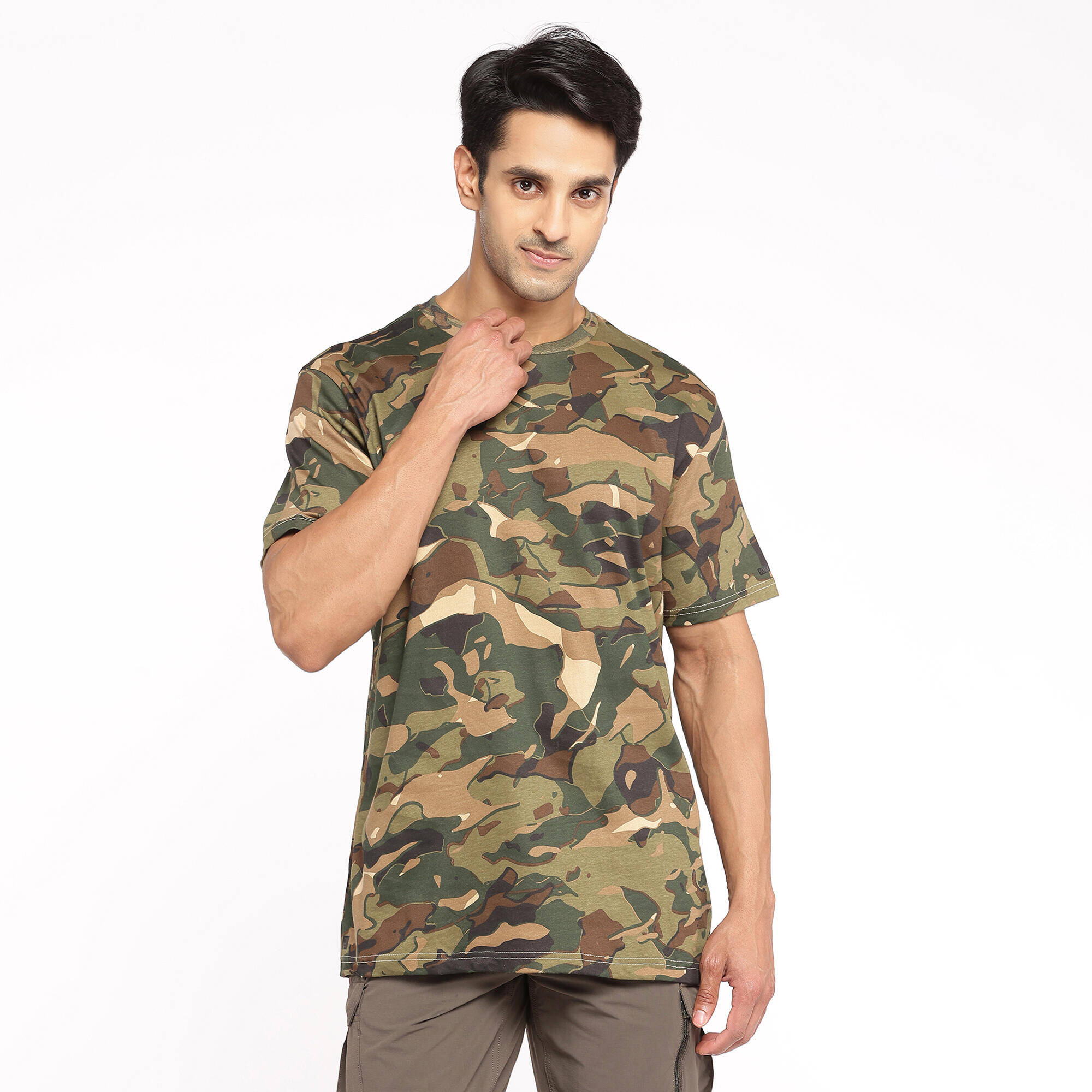 Men Cotton T-Shirt Army Military Camo Print SG-100 - Camo Green/Brown -  2