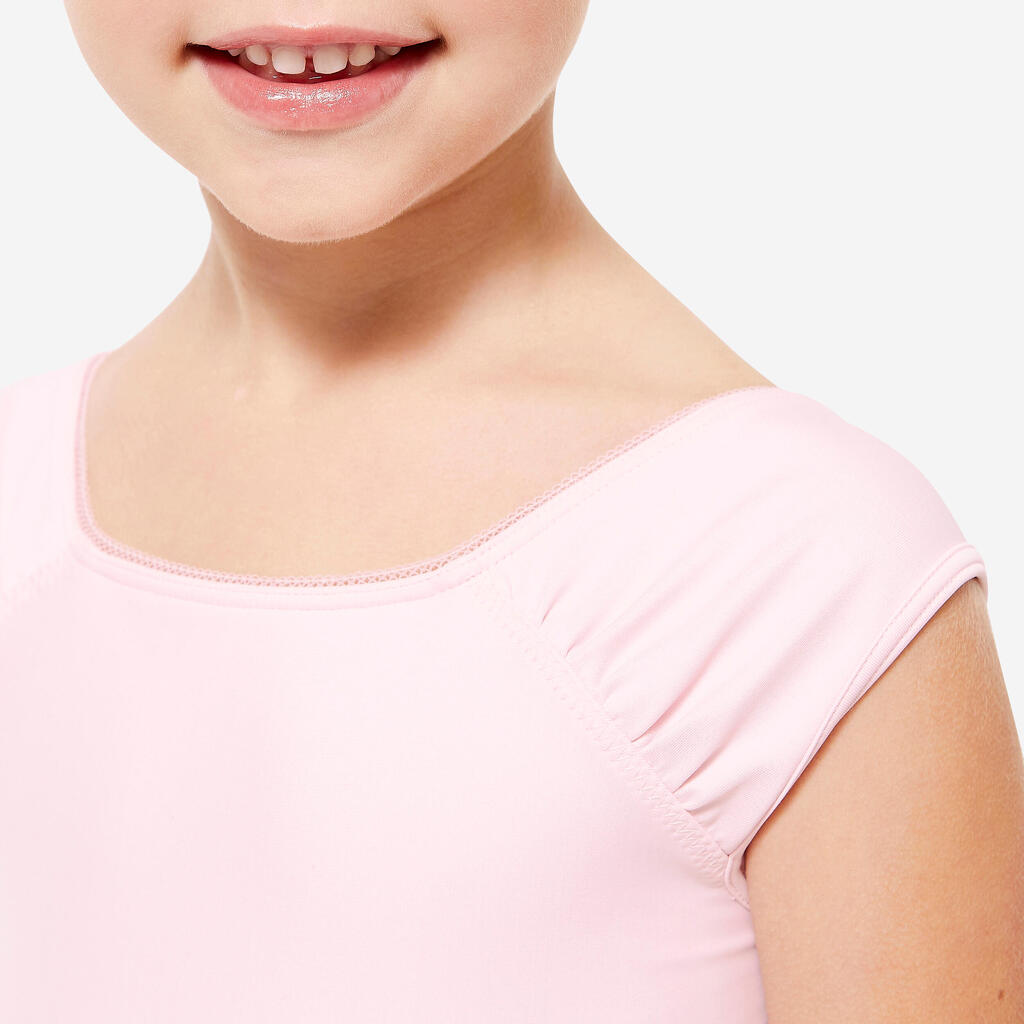 Dievčenský baletný trikot s krátkymi rukávmi ružový