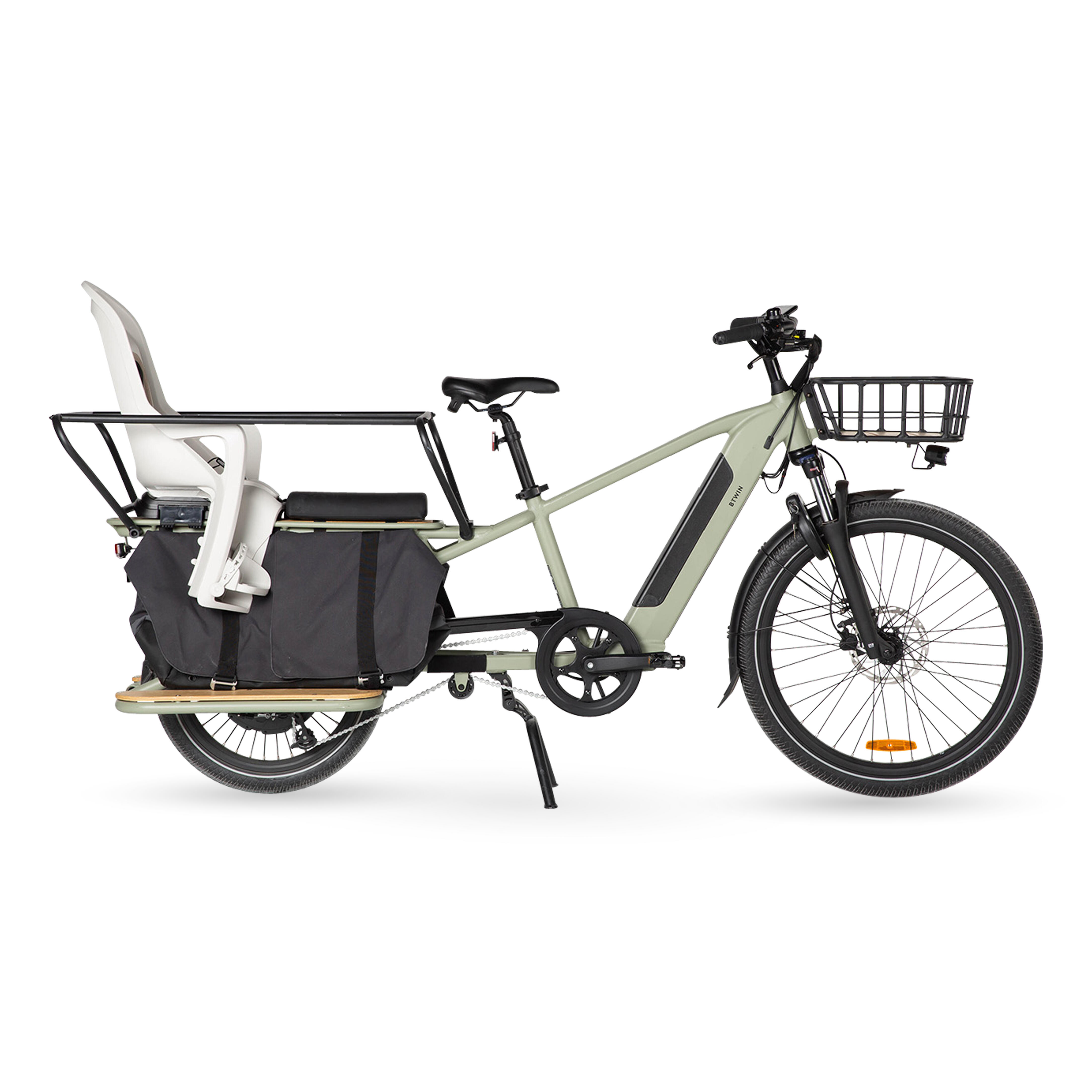 Decathlon UK Btwin Rear Loading Electric Longtail Cargo Bike R500e - Beige