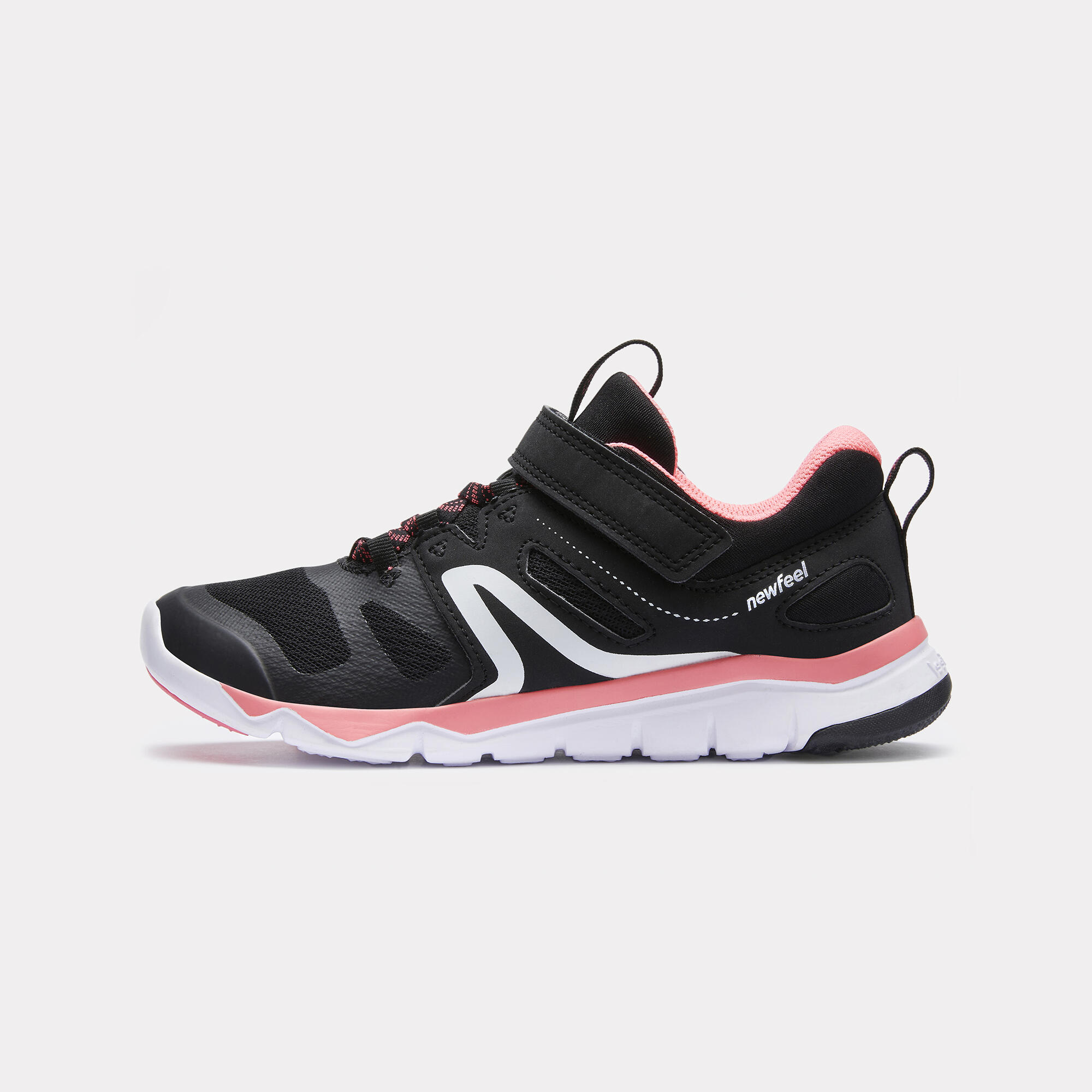 Kids' lightweight and breathable rip-tab trainers, black/pink 1/12