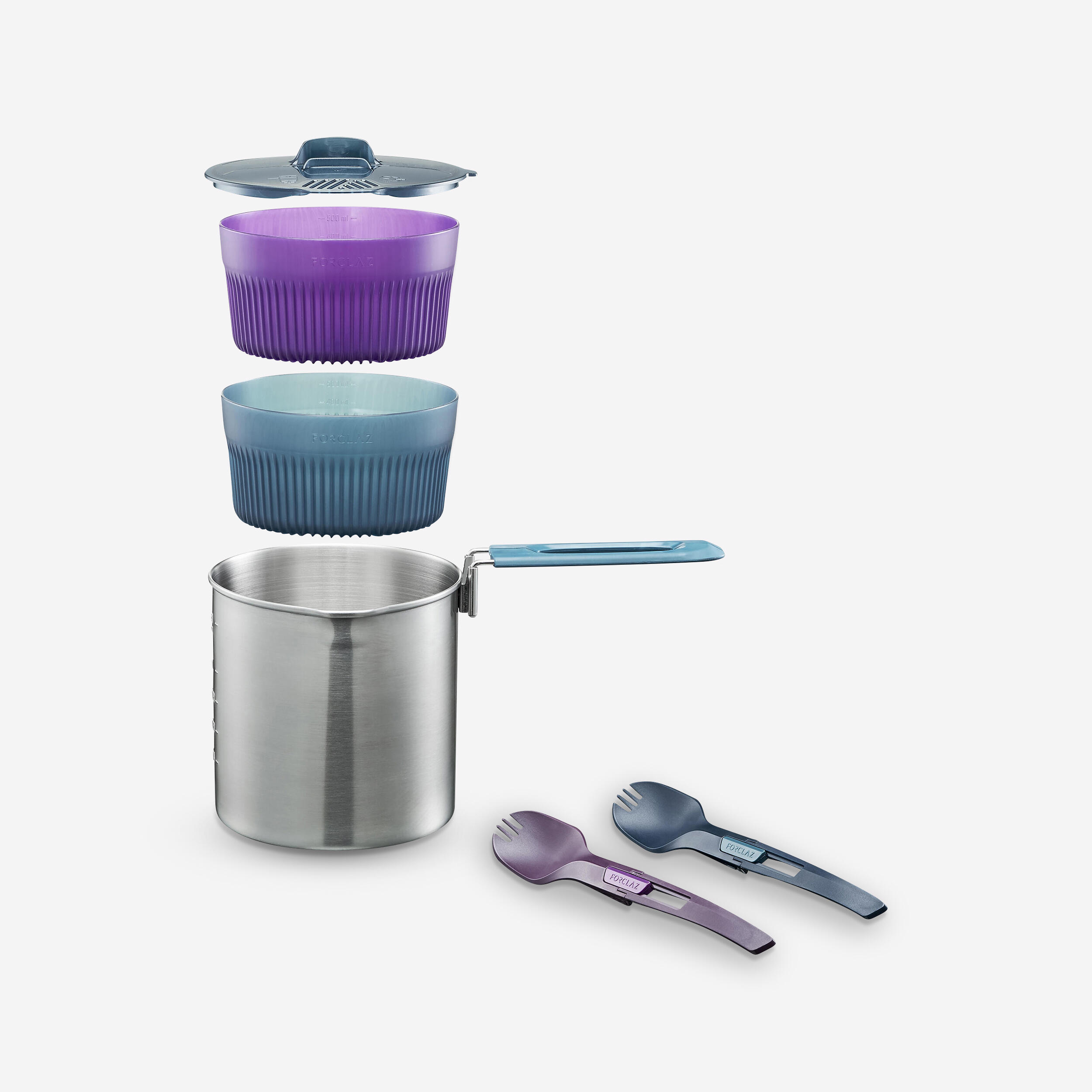 Trekking Cooking Set in Stainless Steel for 2 People - TREK 500 1.6 Litres