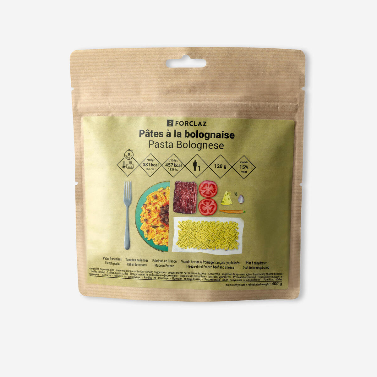 Repas lyophilisé - pâtes à la bolognaise - 120g
