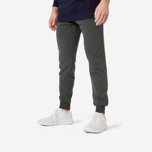 Pantalón chándal slim algodón ajustado fitness Hombre Domyos 500 gris