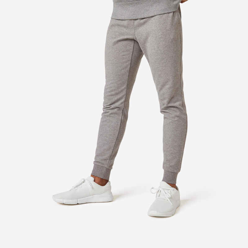 Men's comfortable slim-fit fitness jogging bottoms, grey