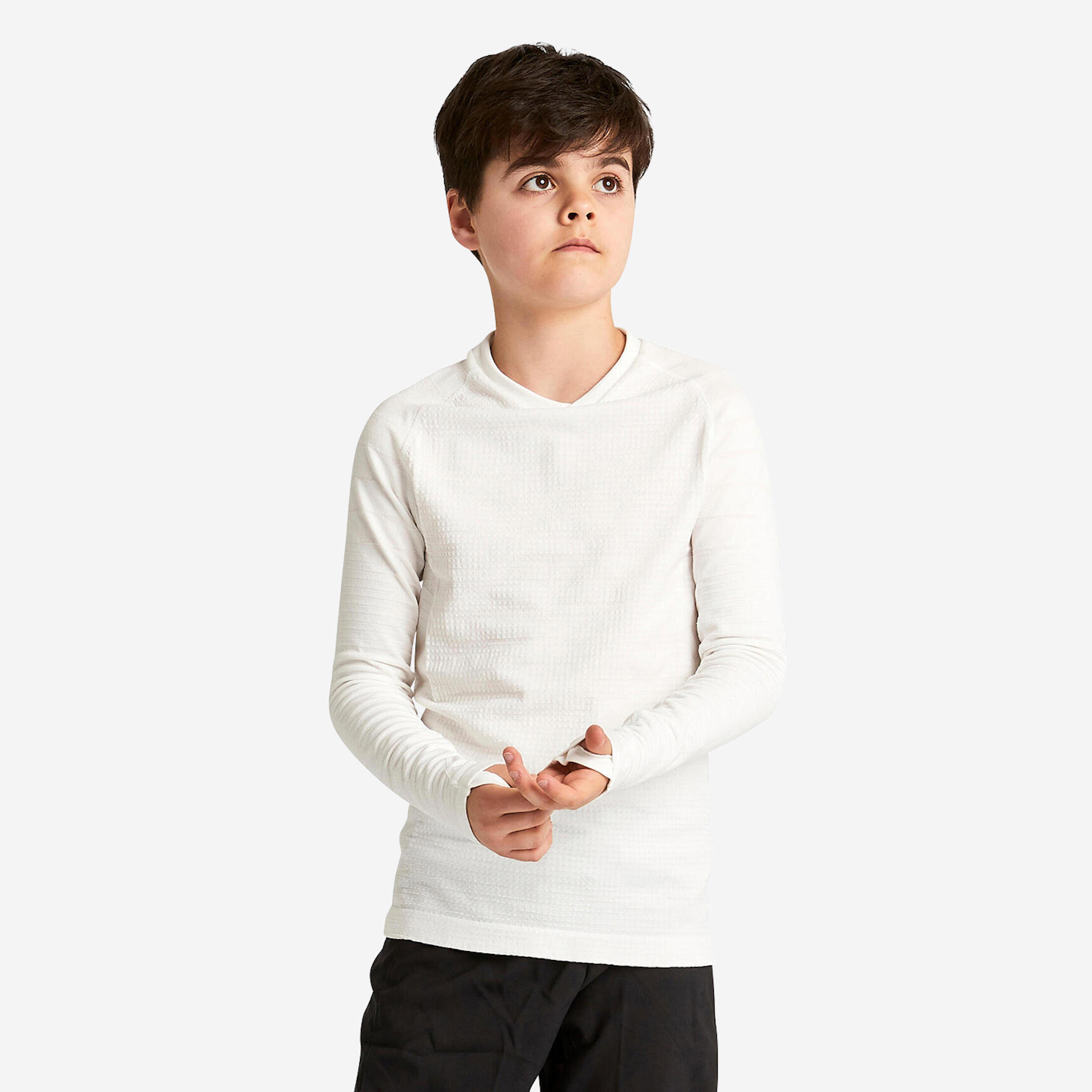 Kipsta - Sous-vetement Thermique Haut Manches Longues Enfant Blanc Keepdry 500 - Sous Vêtement Haut - Football / Futsal / Sepak - Beige-blanc - 4 À 6