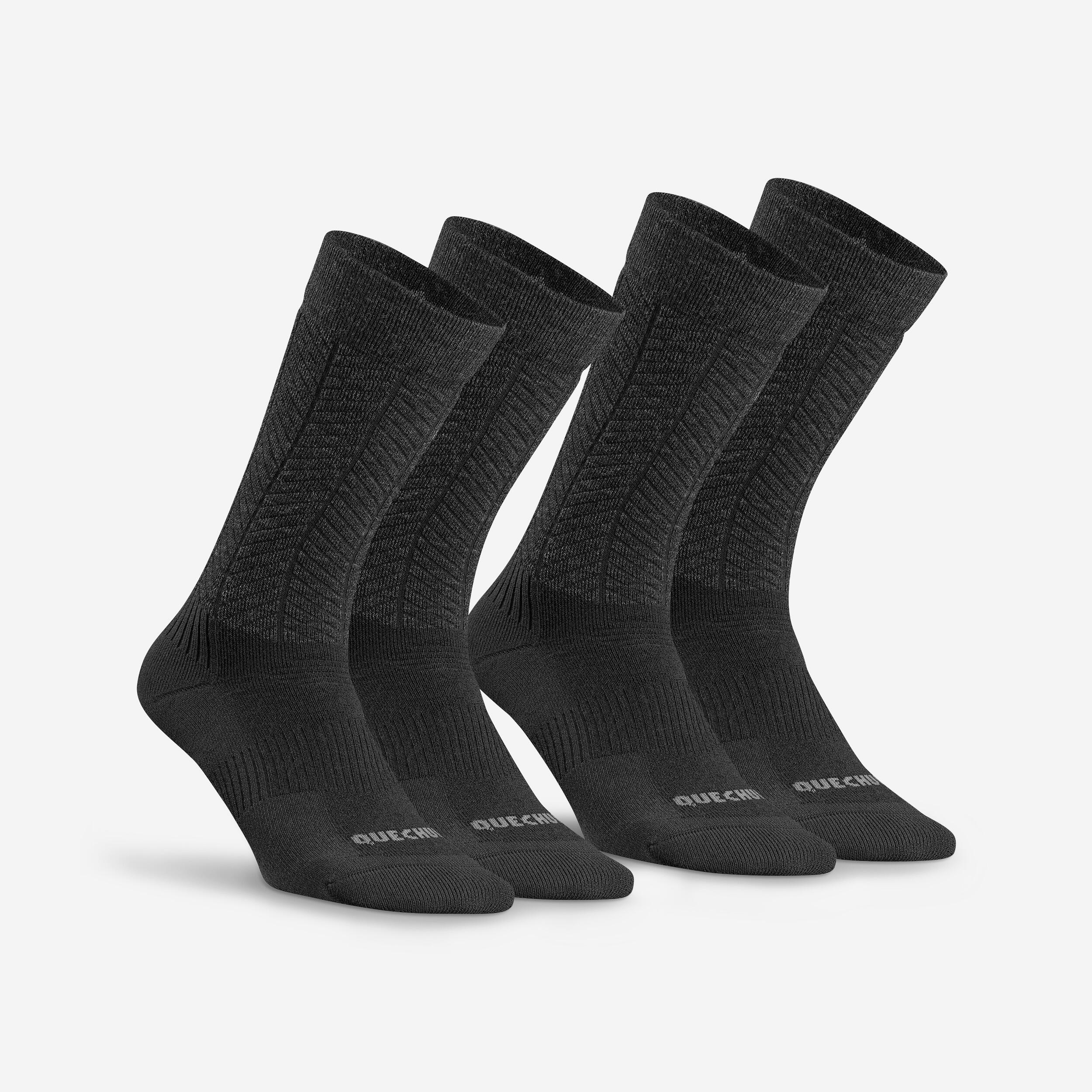 Mid-Height Hiking Socks in merino wool - SH 500 Black - QUECHUA