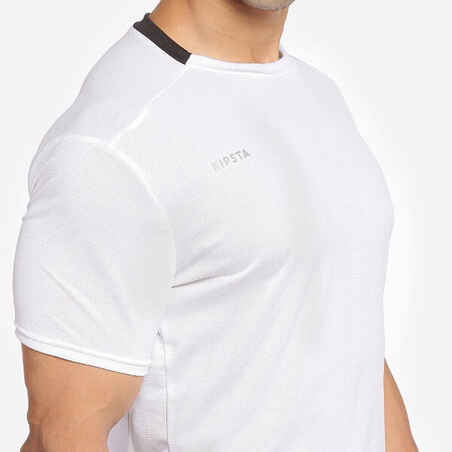 Futbolo marškinėliai suaugusiesiems „F100“, ekologiško dizaino, balti